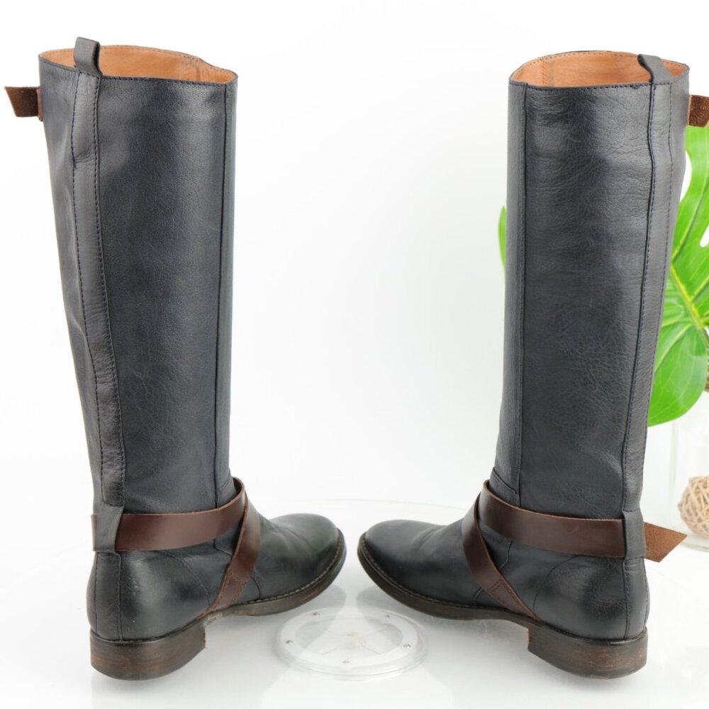 Halmanera Womens Riding Boot Size 38 8 Tall‎ Black Leather Buckle Strap Italy - Picture 8 of 12